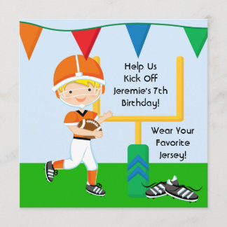 Custom Boy in Orange Football Birthday Invitation