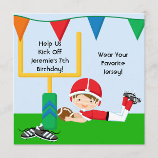 Custom Boy in RedFootball Birthday Invitation