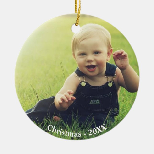 Custom Boy Photo Ceramic Tree Decoration (Front)