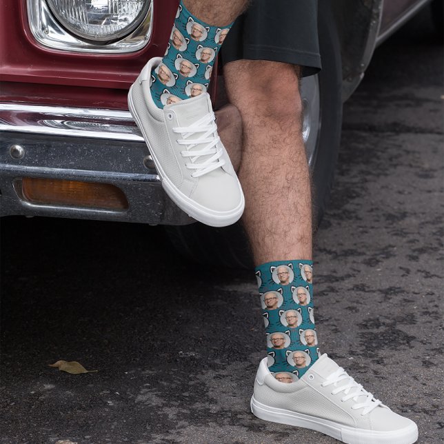 Custom Boyfriend Girlfriend Photo Cat Face Socks (Creator Uploaded)