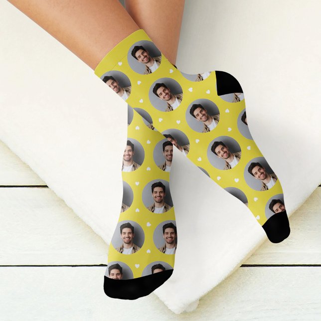 Custom Boyfriend Photo Yellow Love Socks (Creator Uploaded)