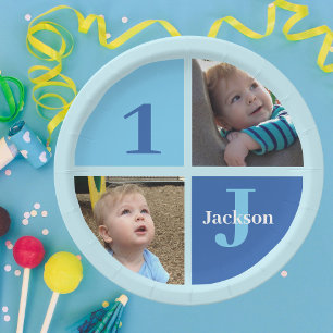 Custom Boys 1st Birthday Photo Blue Birthday Party Paper Plate