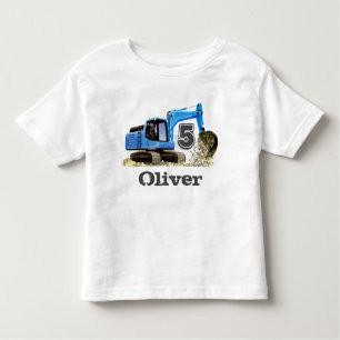 Custom Boy's 5th Birthday Blue Digger Excavator Toddler T-Shirt