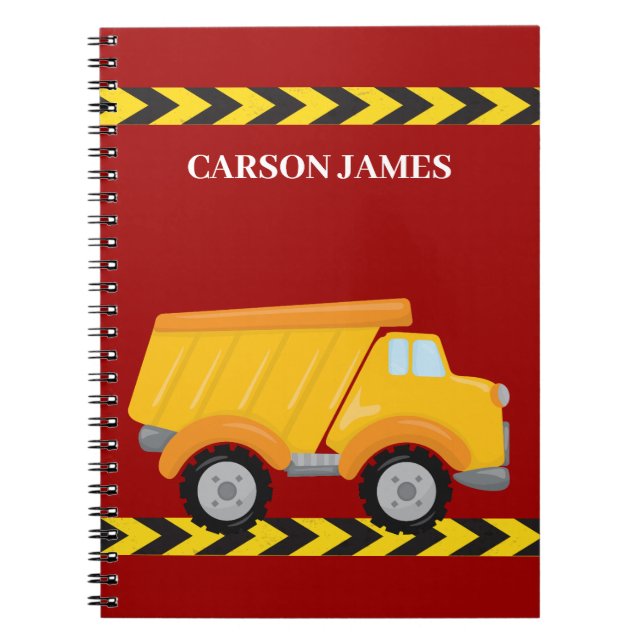 Custom Boys Construction Dump Truck Red Kids Notebook (Front)