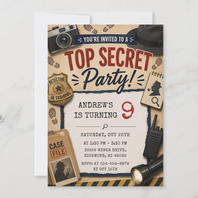 Custom Boys Detective Mystery Birthday Invitation (Front)