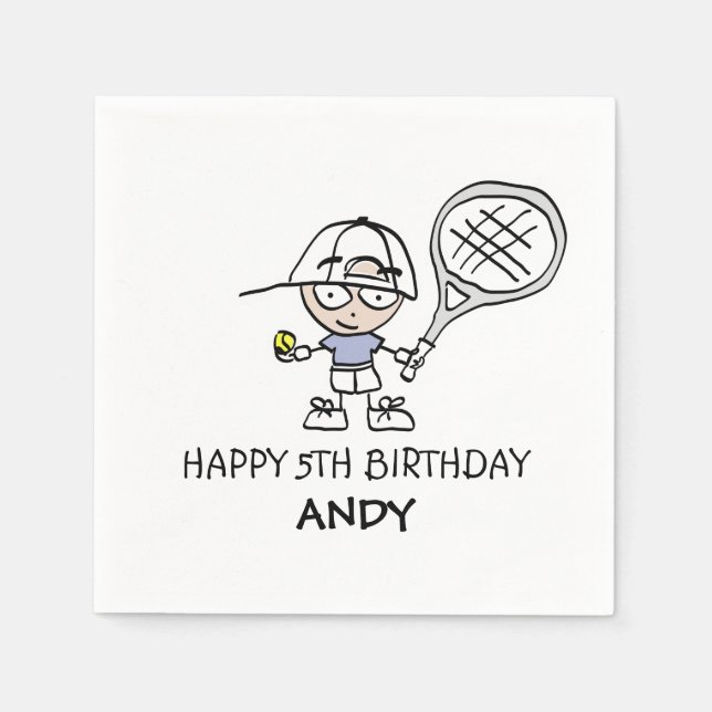 Custom boys tennis birthday party napkins for kids (Front)