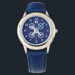 Custom boy's watch with monogram and drone logo<br><div class="desc">Custom boy's watch with monogram and toy drone logo design. Personalizable wrist watches for children. Unqiue Birthday gift idea for boys. Create one for special son, grandson, cutest nephew, friend, child, grandchild, little or big brother, dad etc. Blue and white design with numbers and bold typography template. Also nice as...</div>