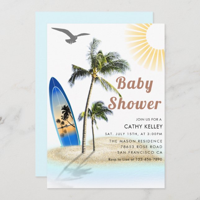 Custom Branded Beach Surfing Baby Shower  Invitation (Front/Back)
