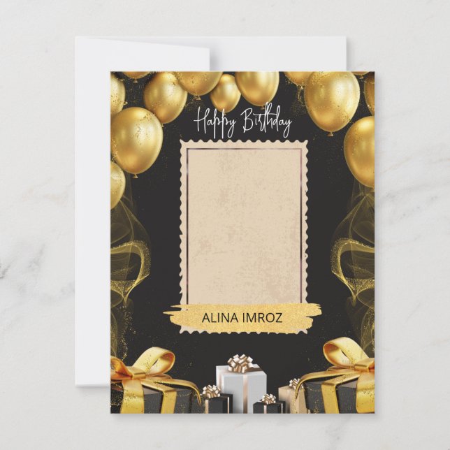 Custom Branded Black Gold Luxury Happy Birthday  Holiday Card (Front)