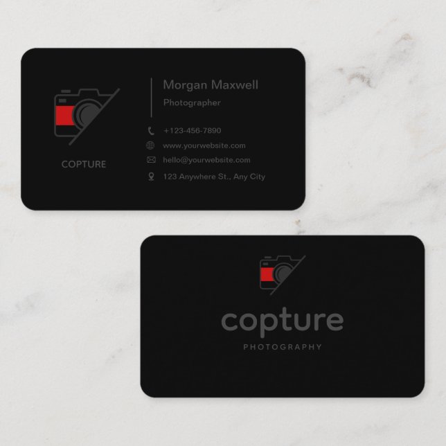 Custom Branded Black Simple Clean Photography  Business Card (Front/Back)
