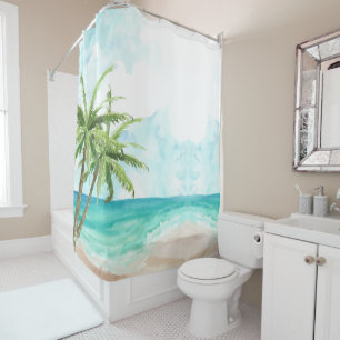 Custom Branded Blue Beach Ocean Shower Curtains