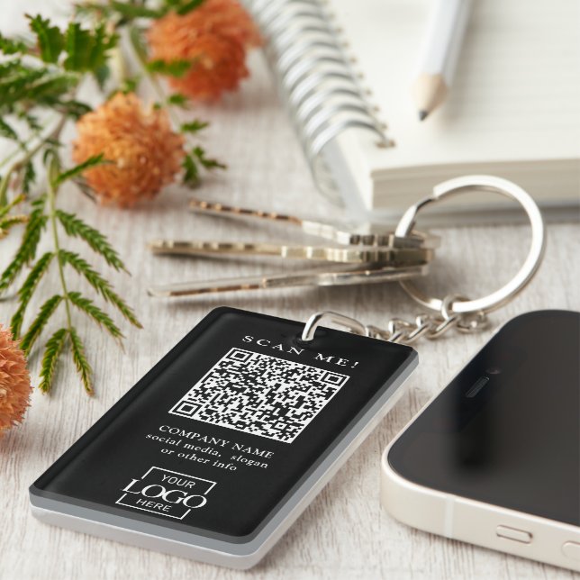 Custom Branded Business Logo QR Code Modern Key Ring (Front Right)