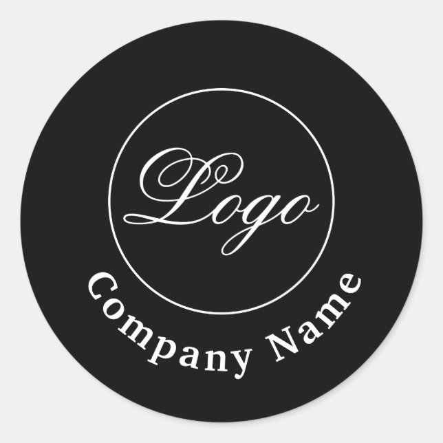 Custom Branded Company Name & Logo Black Classic Round Sticker (Front)