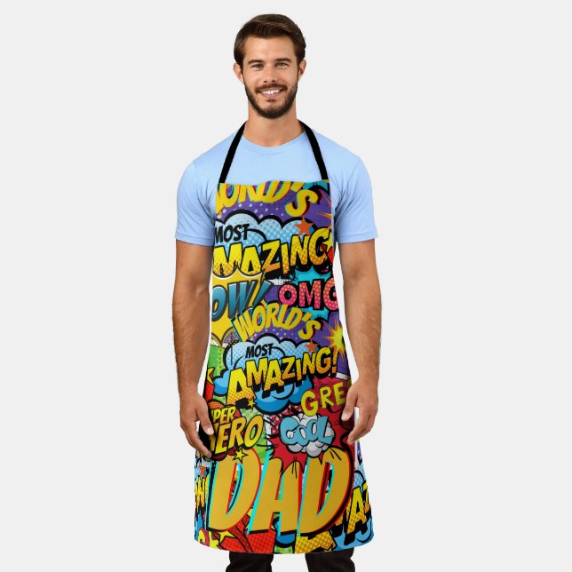 Custom Branded DAD Gift - Comic Superhero Fun Name Apron (Worn)