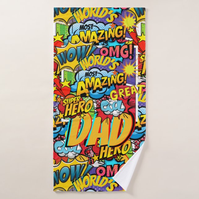 Custom Branded DAD Gift - Comic Superhero Fun Name Bath Towel (Bath Towel)