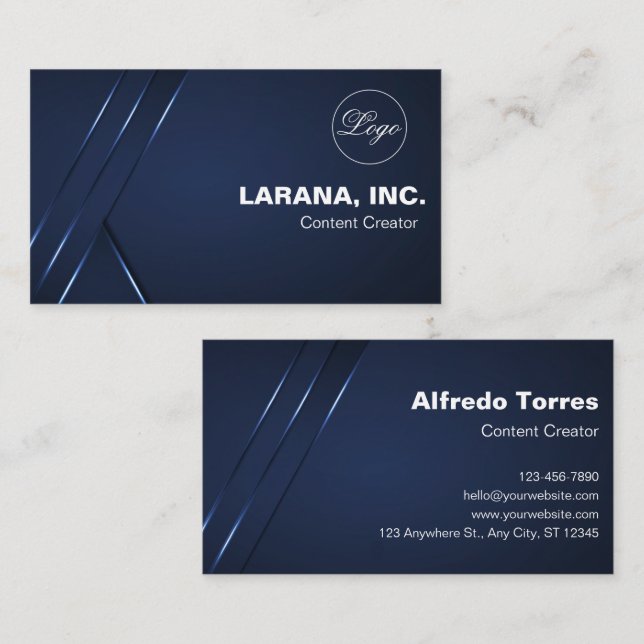 Custom Branded Dark Blue Modern Content Creator Business Card (Front/Back)
