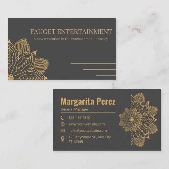 Custom Branded Dark Grey & Gold Elegant Name  Business Card (Front/Back)