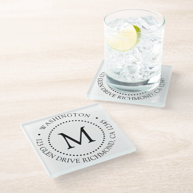 Custom Branded Dot Frame Monogram Glass Coaster (Angled)