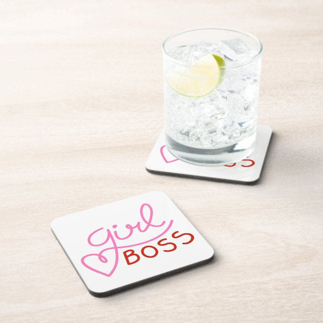 Custom Branded Girl Boss Pink Red Hearts  Coaster (Right Side)