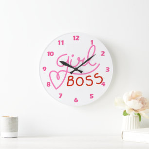 Custom Branded Girl Boss Pink Red Large Clock