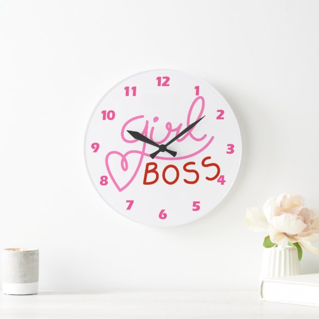 Custom Branded Girl Boss Pink Red Large Clock (Home)