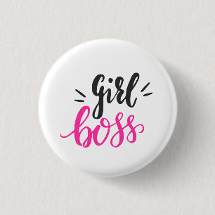 Custom Branded Girl Boss Stylish Pink Black Button