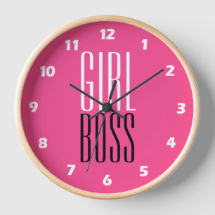 Custom Branded Girl Boss White Black Hot Pink 10"  Clock