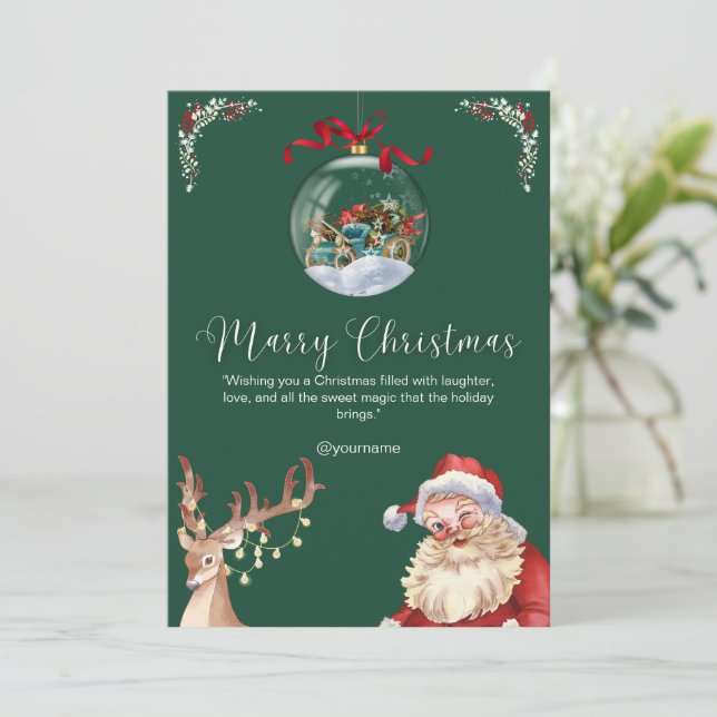 Custom Branded Green White New Marry Christmas  Invitation (Standing Front)