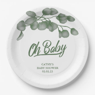 Custom Branded Greenery Oh Baby Baby Shower Paper Plate