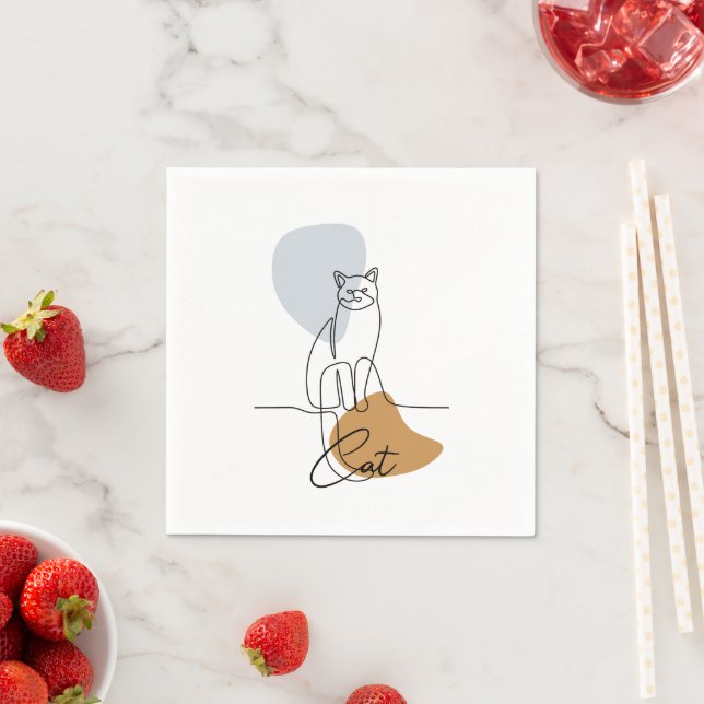 Custom Branded Minimalist Cat Line Art Napkins (Insitu)