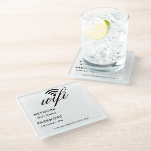 Custom Branded Modern Hotel Business Logo Wifi Glass Coaster