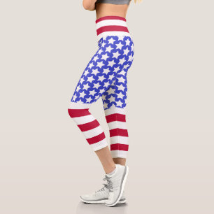 Custom Branded Patriotic Stars and Stripes Capri Leggings
