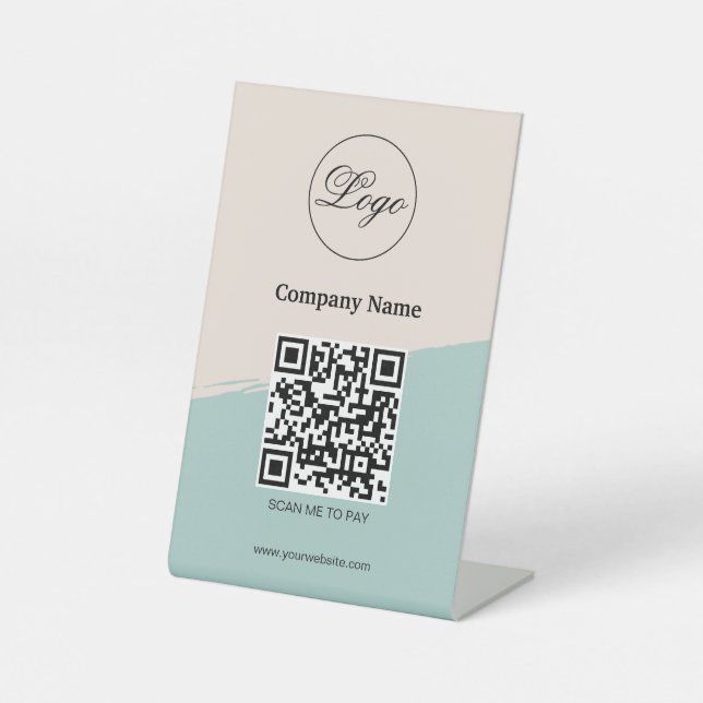 Custom Branded QR Code Payment Business Logo  Pedestal Sign (Front)