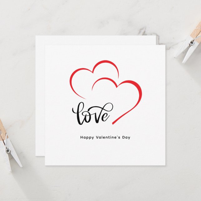 Custom Branded Red Black Minimalist Valentine Day Invitation (Front/Back In Situ)