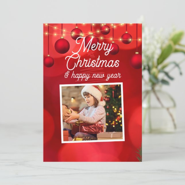 Custom Branded Red Merry Christmas Happy New Year Holiday Card (Standing Front)