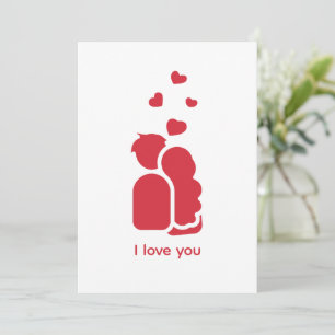 Custom Branded Red White Simple Couple and Heart  Holiday Card