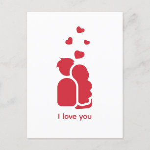 Custom Branded Red White Simple Couple and Heart Holiday Postcard