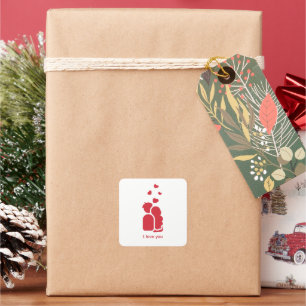 Custom Branded Red White Simple Couple and Heart Square Sticker