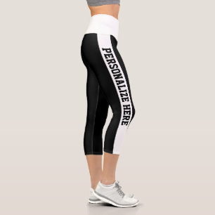 Custom Branded Striped Capri Black & White Legging