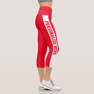 Custom Branded Striped Capri Red & White Leggings