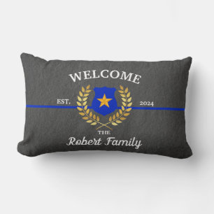 Custom Branded Thin Blue Line Police Badge Welcome Lumbar Cushion