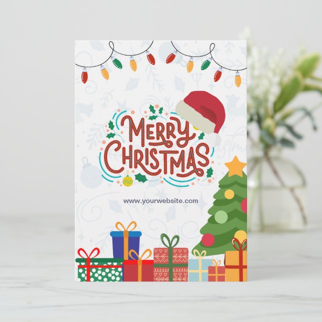 Custom Branded White & Red Simple Merry Christmas Invitation (Standing Front)