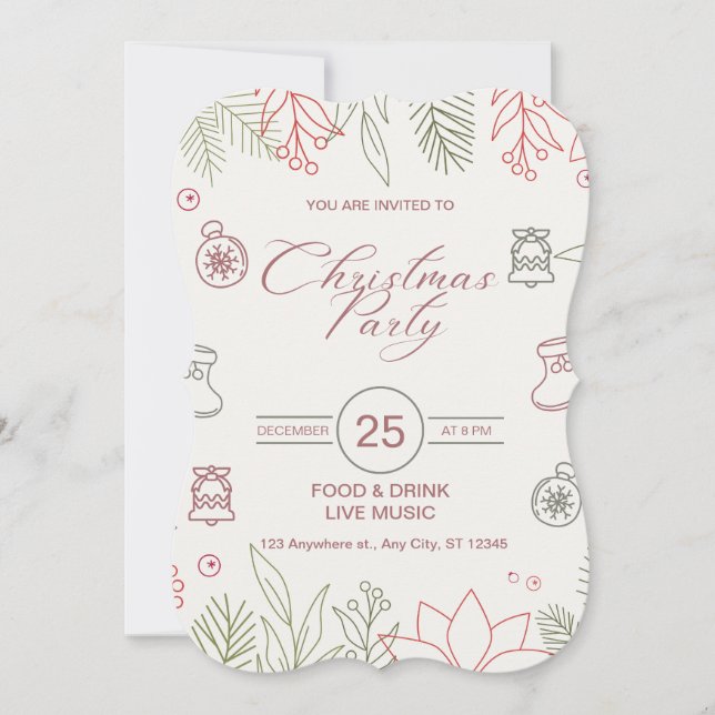 Custom Branded White Simple Christmas Party  (Front)