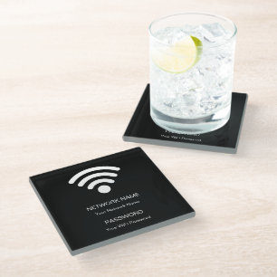 Custom Branded Wifi Network & Password Black Hotel Glass Coaster
