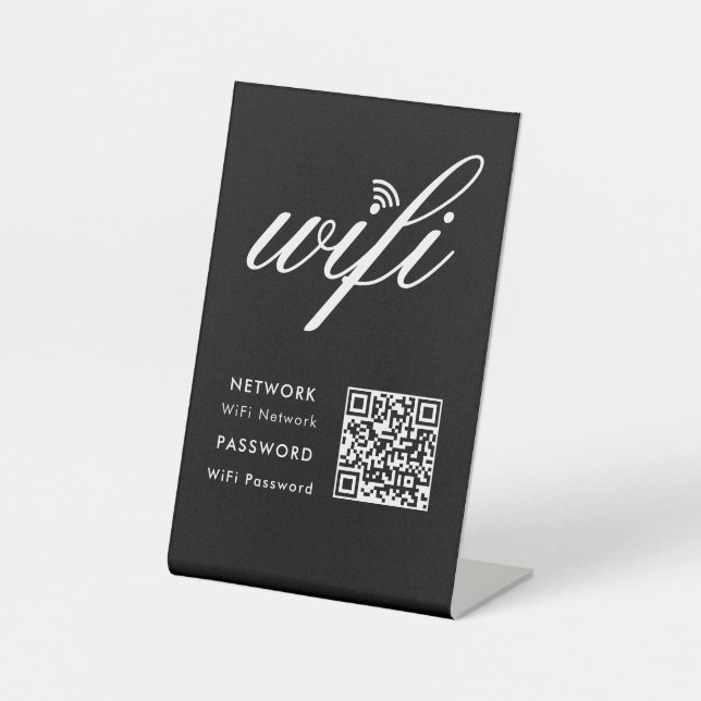 Custom Branded Wifi Network QR Code Black Pedestal Sign (Front)