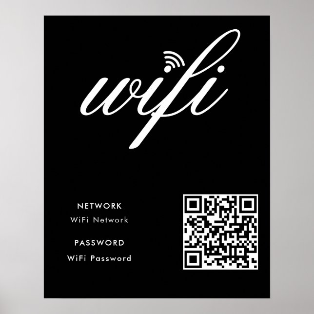 Custom Branded Wifi Network QR Code Black Poster (Front)