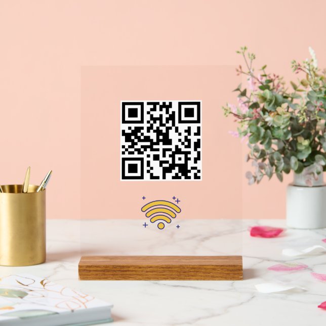 Custom Branded Wifi Network QR Code Modern Acrylic Sign (Wedding)