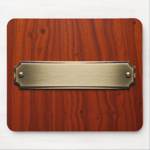 Custom Brass Nameplate on Mahogany Wood Grain Mouse Pad