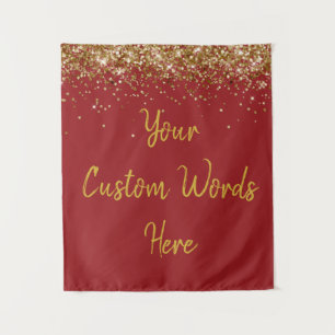 Custom Brick Red & Gold Birthday Party Photo Booth Tapestry
