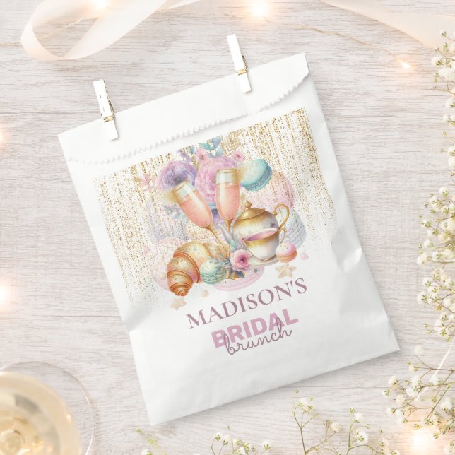 Custom Bridal Brunch Pink & Gold glitter Favour Bags (Clipped)